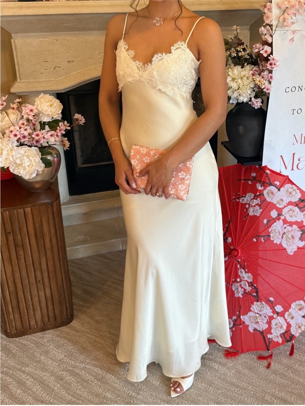 Bardot Elisan Lace Satin Maxi Dress Ivory AU14/US10